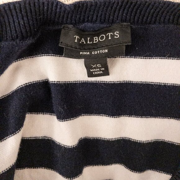 Talbots Pima Cotton Striped Cardigan – XS | Classic Navy & White Layers - Picture 3 of 3